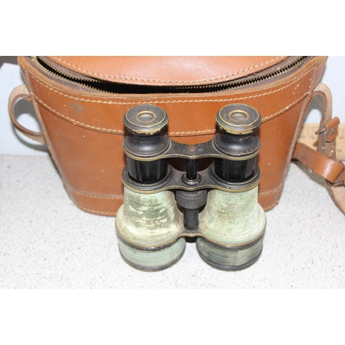 1830 - 2 vintage wooden walking sticks, a pair of early 20th century binoculars and a leather wallet case