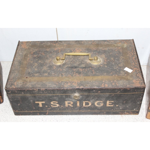 298 - 5 assorted antique and later wooden boxes and leather cases etc and a retro wooden stool box