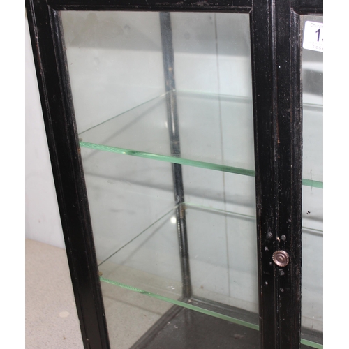 157 - A vintage glazed table top display case with 2 glass shelves, approx 65cm x 65cm x 32cm, ideal for a... 