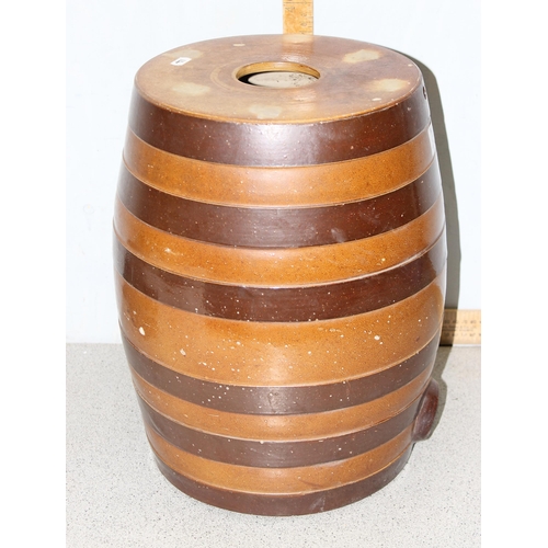 375 - Large antique salt glazed stoneware barrel, ideal as a garden seat, approx 38cm tall