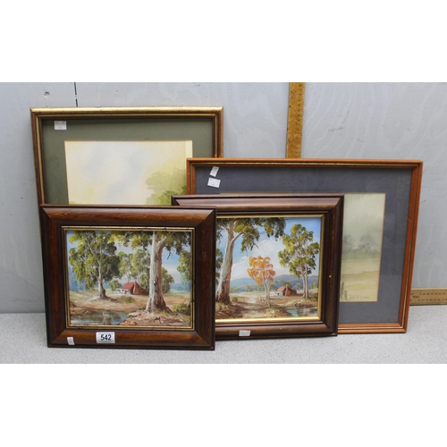 542 - Pair of oil on board paintings both showing farm homesteads, both signed lower right H Burns and 2 l... 