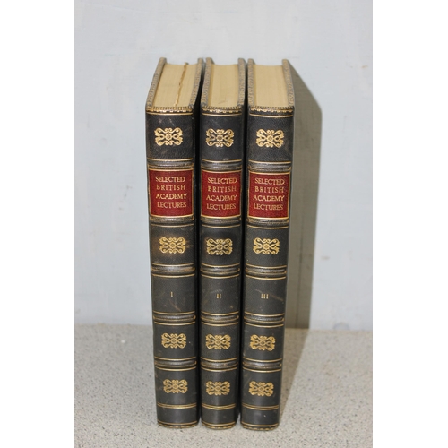 562A - Three high quality full leather-bound book volumes of ‘Selected Academy Lectures’ with gold leaf dec... 