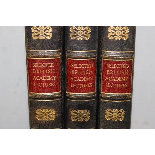 562A - Three high quality full leather-bound book volumes of ‘Selected Academy Lectures’ with gold leaf dec... 