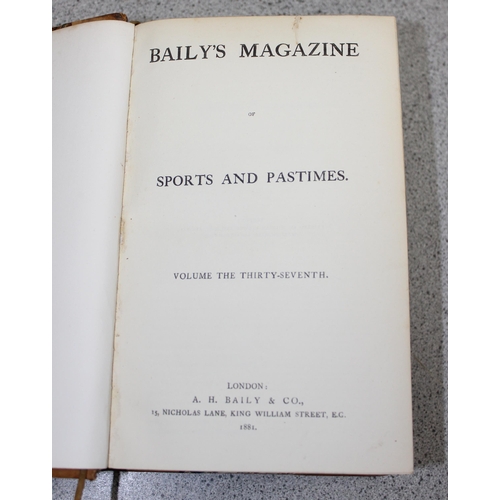 565A - Baily's Magazine of Sports and Pastimes, 3 antique half leather bound volumes, 1877, 1880 & 1881, wi... 