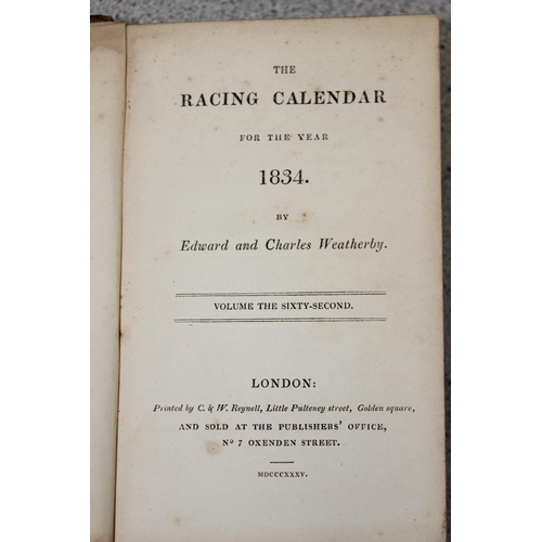 565B - 8 early 19th century leather bound racing calendars for the years 1815, 1816, 1826, 1834, 1835, 1836... 