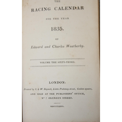 565B - 8 early 19th century leather bound racing calendars for the years 1815, 1816, 1826, 1834, 1835, 1836... 