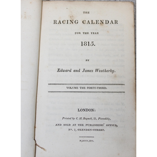 565B - 8 early 19th century leather bound racing calendars for the years 1815, 1816, 1826, 1834, 1835, 1836... 