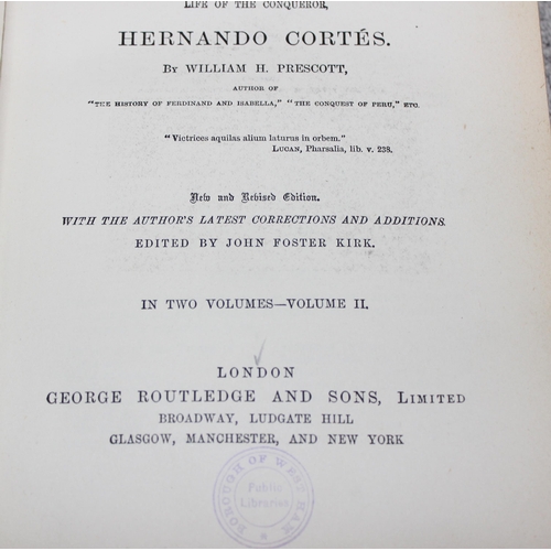 580C - William H Prescott 'History of the conquest of Mexico' Volume l & ll, half leather bound cover with ... 