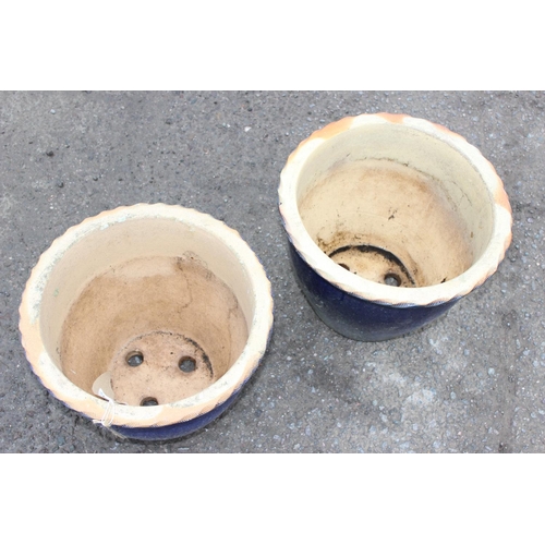 346 - 2 blue glazed garden plant pots, approx 37cm in diameter