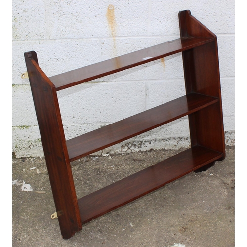 143 - 19th century walnut 3 shelf hanging bookcase, approx width 80cm