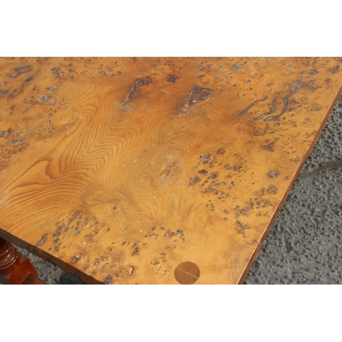 1 - Stewart Linford, a large Burr Elm and Yew wood Refectory table with stamped signature, approx 212cm ... 