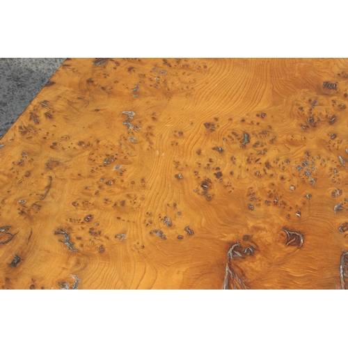 1 - Stewart Linford, a large Burr Elm and Yew wood Refectory table with stamped signature, approx 212cm ... 