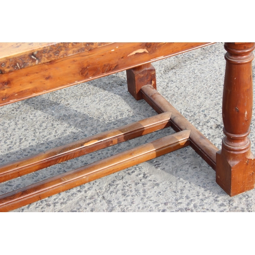 1 - Stewart Linford, a large Burr Elm and Yew wood Refectory table with stamped signature, approx 212cm ... 