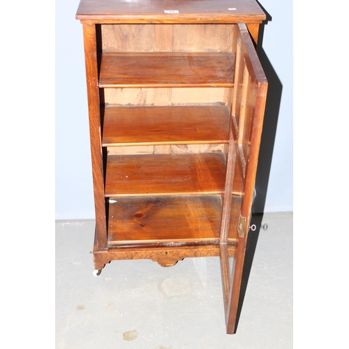 12 - An unusual antique glass fronted pot cupboard with carved details, approx 51cm wide x 93cm high