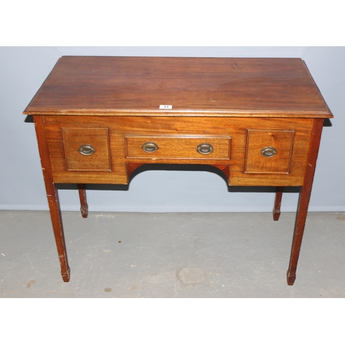 13 - Edwardian Mahogany Lowboy with 3 drawers and brass handles, approx 86cm wide