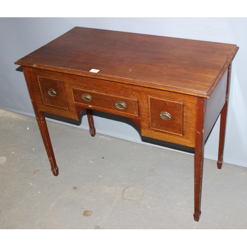 13 - Edwardian Mahogany Lowboy with 3 drawers and brass handles, approx 86cm wide