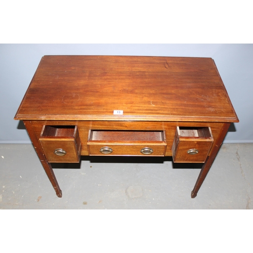 13 - Edwardian Mahogany Lowboy with 3 drawers and brass handles, approx 86cm wide