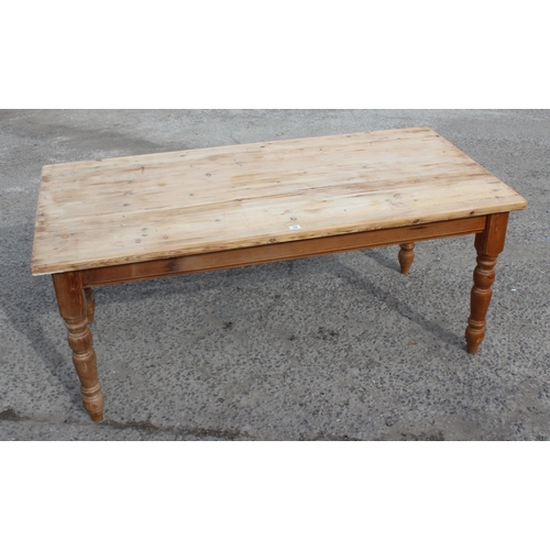 20 - A large vintage pine farmhouse kitchen table with scrub top, approx 185cm x 90cm