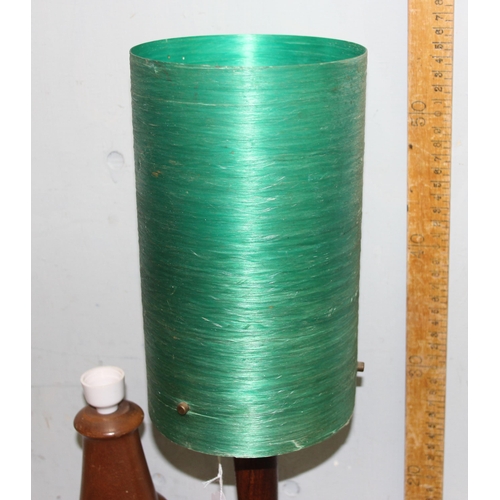 231 - A retro wooden based table lamp with highly unusual green spun fibreglass shade, approx 56cm tall an... 