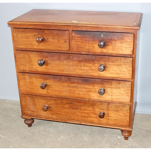 25 - A 19th century 2 over 3 mahogany chest of drawers with turned wooden feet and handles, approx 108cm ... 