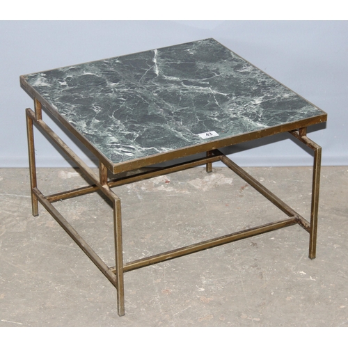 43 - A small vintage marble effect side table on brass legs, approx 51cm square