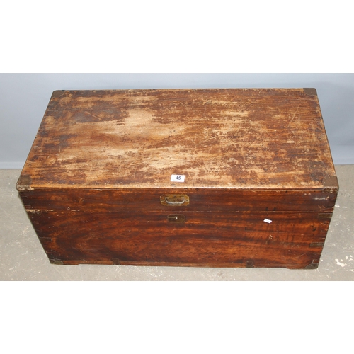 45 - A 19th century camphorwood campaign trunk with metal corners, approx 90cm wide