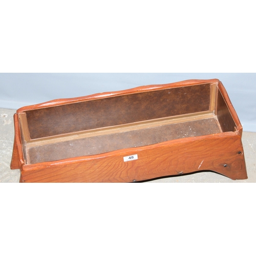 48 - A rustic elm planter trug on shaped feet with hand forged iron nails, approx 62cm wide x 22cm deep