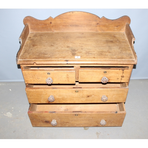 6 - A 19th century Pine 2 over 2 chest of drawers with unusual top rail and glass handles, approx 94cm w... 