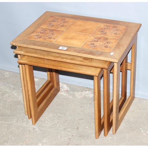 61 - A retro Keith Eatwell nest of 3 tile topped tables