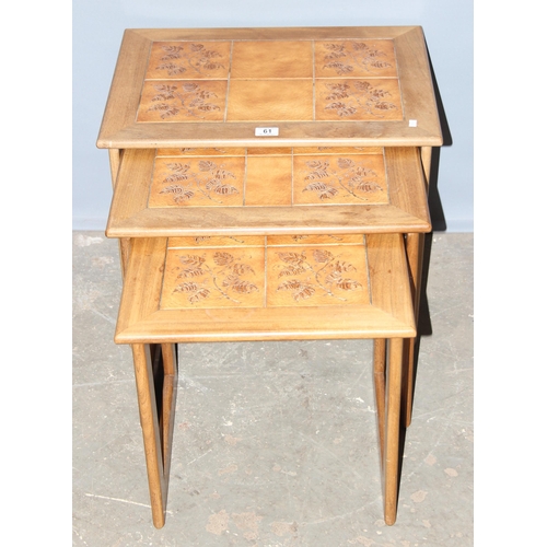 61 - A retro Keith Eatwell nest of 3 tile topped tables