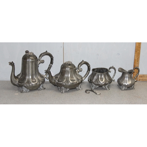 1017 - Victorian pewter tea & coffee set with grapevine detail