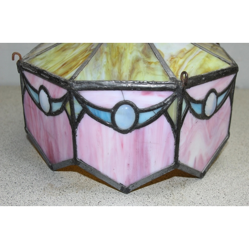 237 - An early 20th century Tiffany style leaded and stained glass light fitting of octagonal form, approx... 