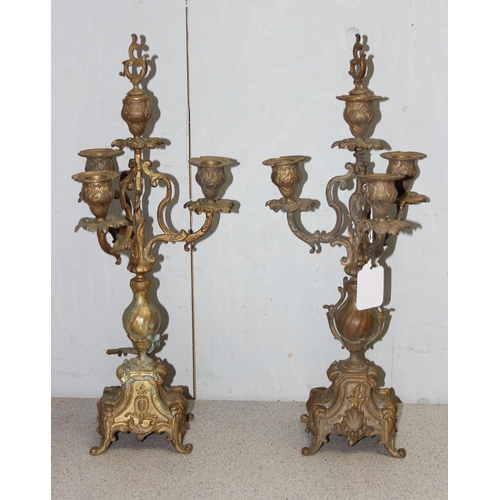 238 - Pair of antique brass 4 branch candelabras standing approx 47cm