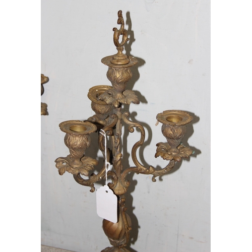 238 - Pair of antique brass 4 branch candelabras standing approx 47cm