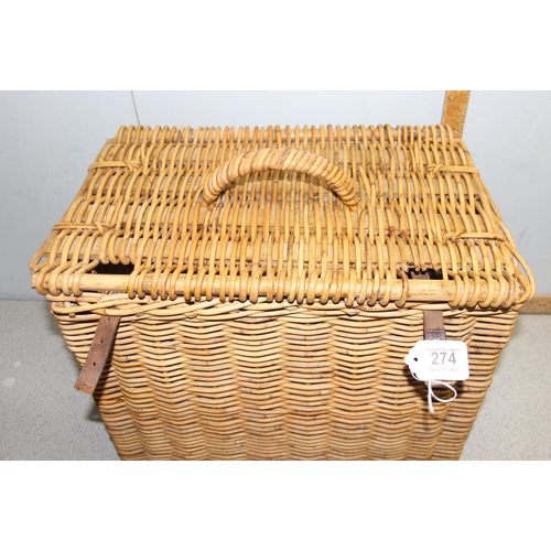 274 - A vintage wicker fishing basket, approx 47cm wide