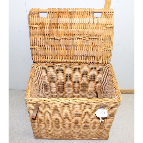 274 - A vintage wicker fishing basket, approx 47cm wide