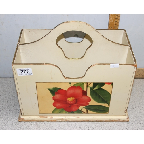 275 - 2 vintage wooden boxes and a painted wooden magazine rack