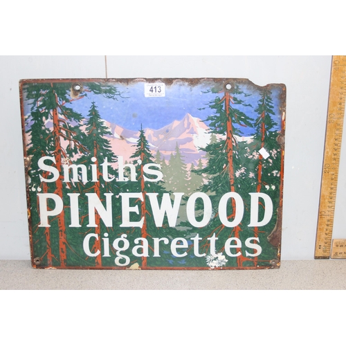 413 - Double sided vintage Smith's Pinewood cigarettes enamel advertising sign approx 50cm x 38cm