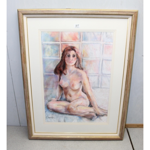 417 - M.A. Muller (Irish XX), pastel portrait nude of a young female, signed lower left, triple mounted in... 