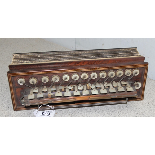 653 - Antique wooden cased chromatic melodeon Accordion