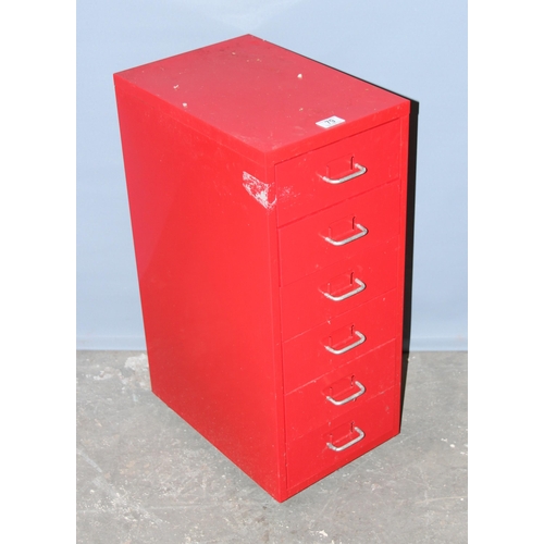 79 - Red 6 drawer filing cabinet on wheels approx 69cm high and 28cm wide