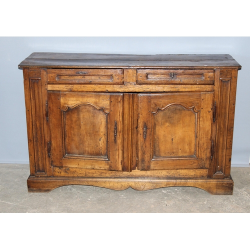 82 - Antique 18th century Elm 2 drawer over cupboard sideboard with key