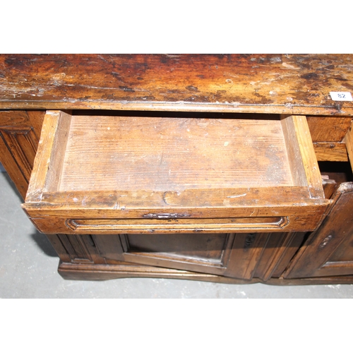 82 - Antique 18th century Elm 2 drawer over cupboard sideboard with key