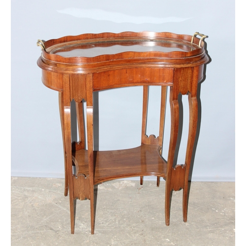 86 - Early 20th century kidney shaped butler's stand with removable glass tray