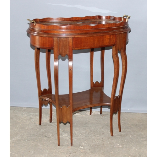 86 - Early 20th century kidney shaped butler's stand with removable glass tray