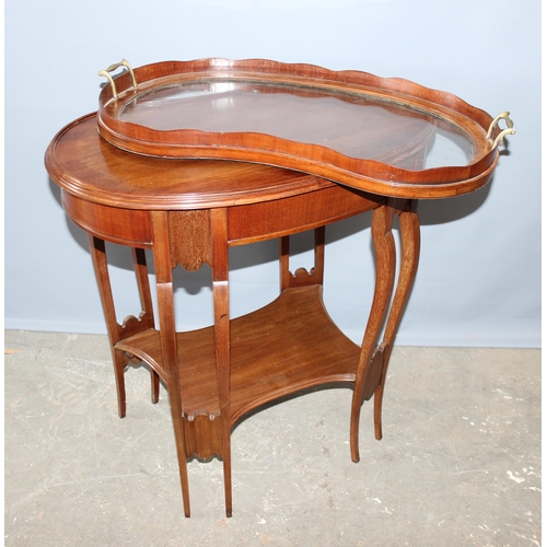 86 - Early 20th century kidney shaped butler's stand with removable glass tray