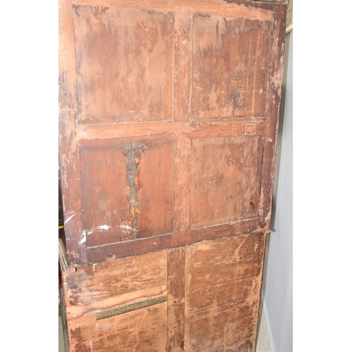 105 - Antique mahogany glazed bookcase over large shelved cupboard, approx 220cm