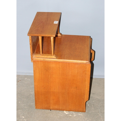 109 - Mid 20th century oak G Plan ‘Brandon’ range side cupboard with unusual upstand – Gold stamp to inter... 