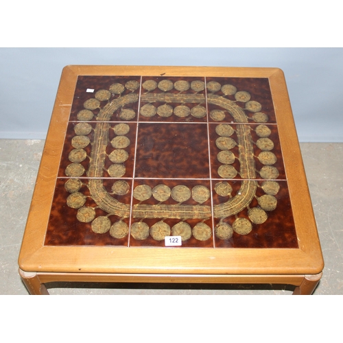 122 - Retro teak tile top coffee table, approx 70cm square