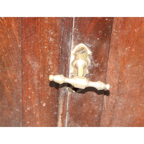 128 - A 19th century mahogany hall cupboard with well carved Fleur-de-Lys finial, single drawer over 2 cup... 